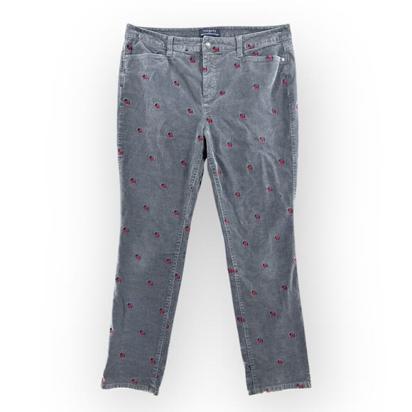 Talbots Simply Flattering Gray Corduroy Dog Embroidered Pants Womens 14 Scottie - Picture 2 of 7
